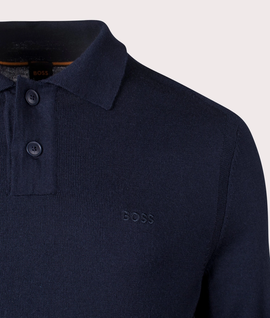 Hugo Boss Mens Long Sleeve Avac Knitted Polo Shirt